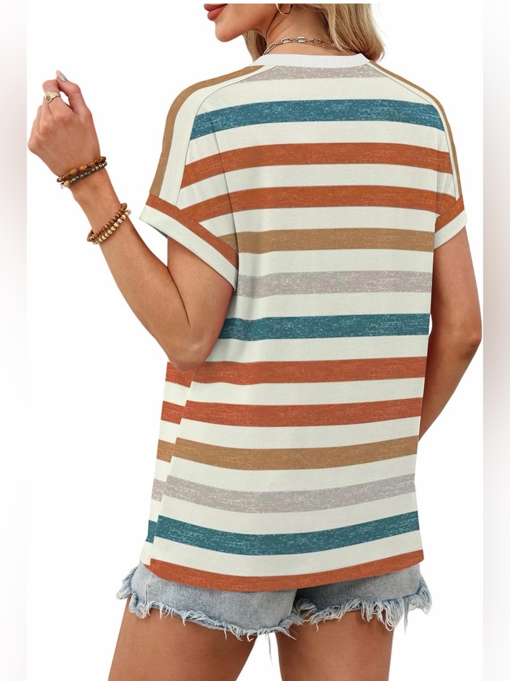 Casual Striped Short Sleeve Tee - Multicolor - Picture 4 of 5